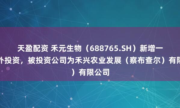 天盈配资 禾元生物（688765.SH）新增一起对外投资，被投资公司为禾兴农业发展（察布查尔）有限公司