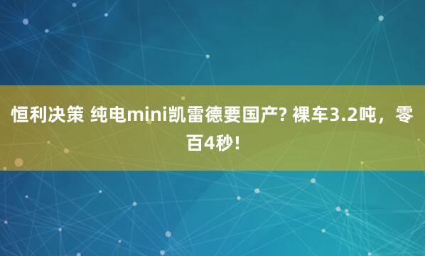 恒利决策 纯电mini凯雷德要国产? 裸车3.2吨，零百4秒!